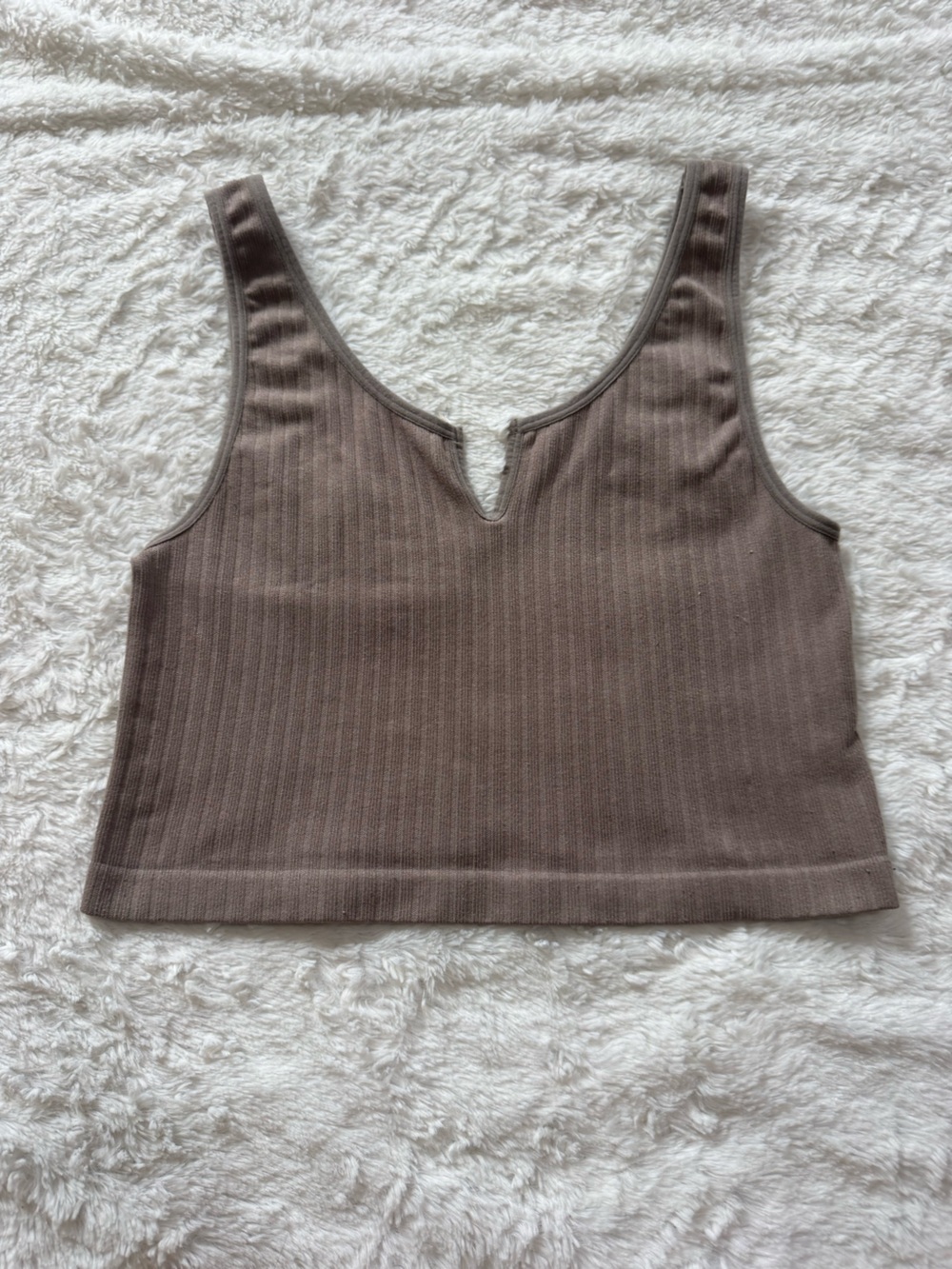 Ribbed Scoop-Neck Crop Tank Top - Brown